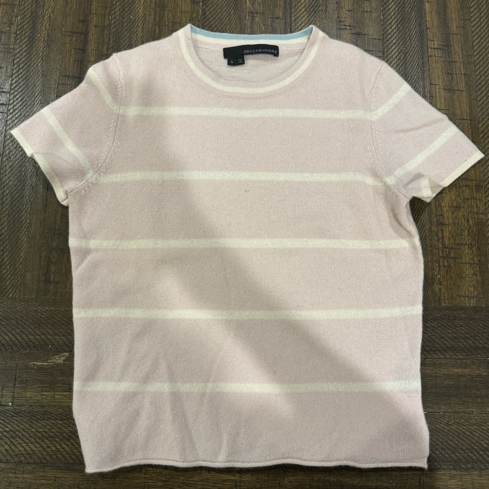 360 Cashmere pink and white sweater size small